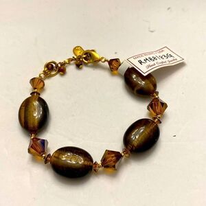 dabby reid semi precious tiger eye gold crystal bracelet lobster hook brand new